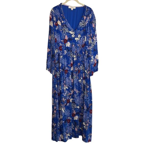 Nurture by Westbound Womens Maxi Dress 2X Blue Floral Boho Peasant Sleeve Rayon - Picture 1 of 9